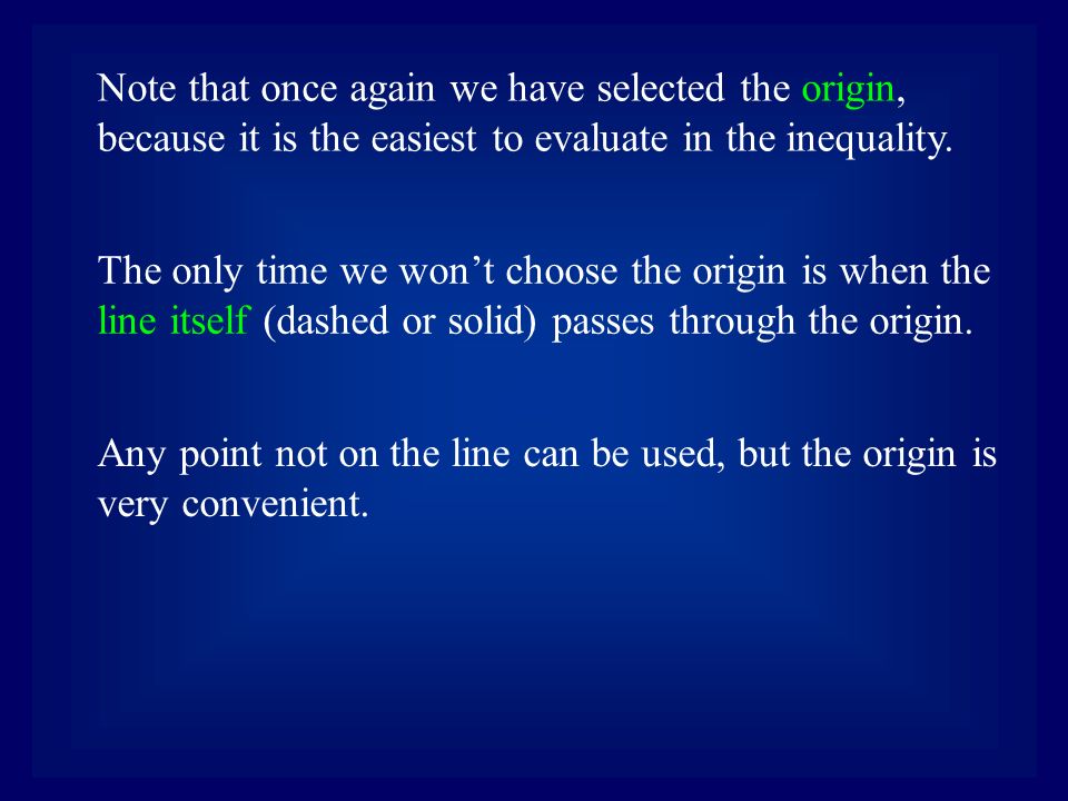 Note that once again we have selected the origin, because it is the easiest to evaluate in the inequality.