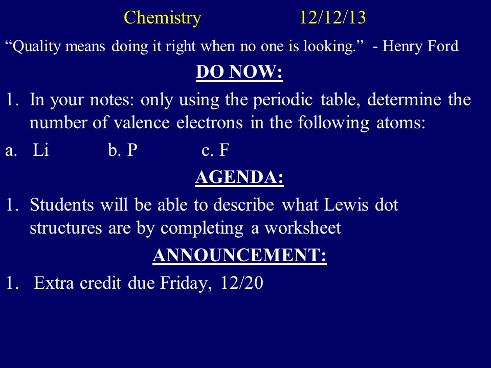 Chemistry 12/11/13 Associate yourself with people of good quality, for it is better to be alone than in bad company DO NOW: 1.In your notes: How many electrons does Sulfur need to follow the octet rule.