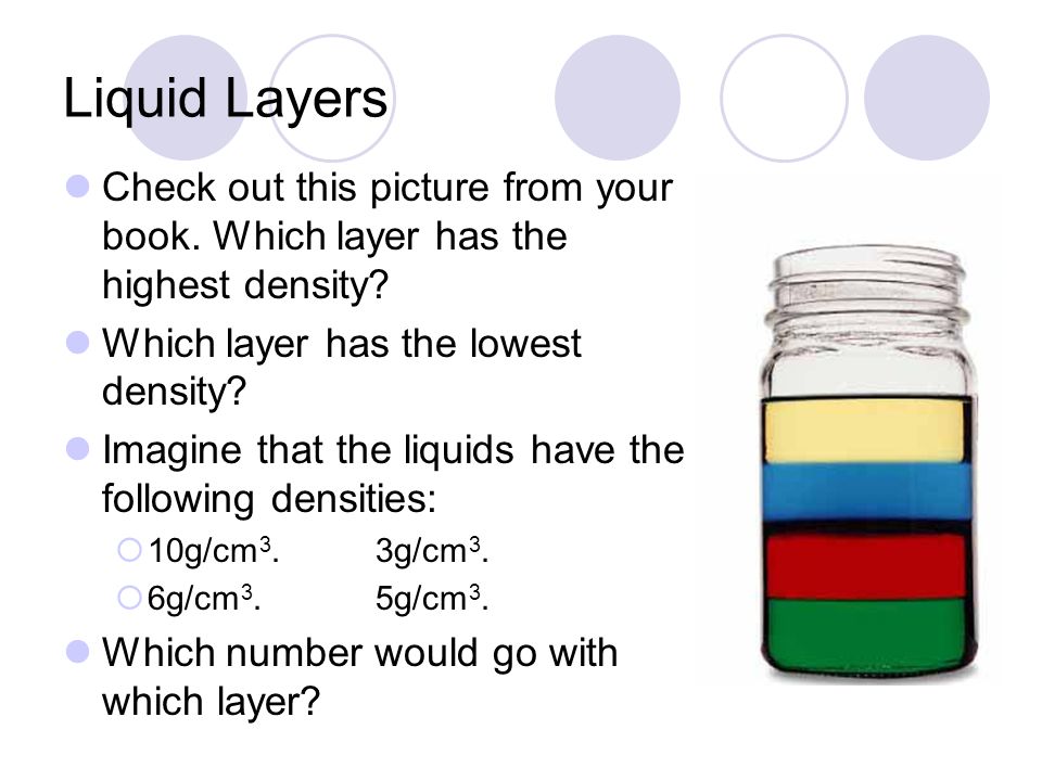 Liquid Layers Check out this picture from your book.