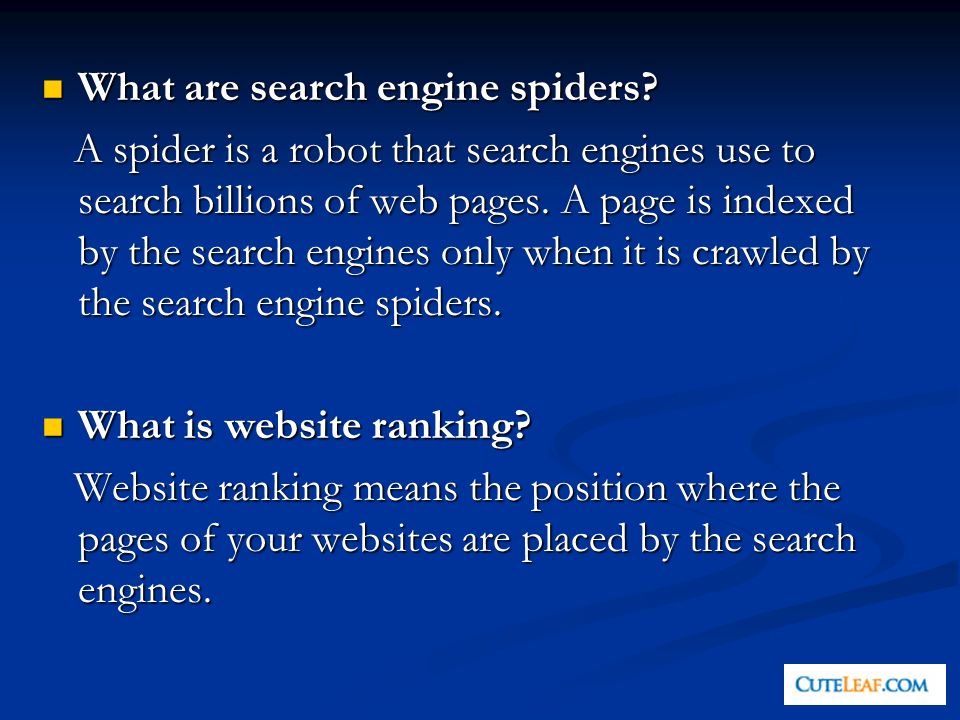 What are search engine spiders. What are search engine spiders.