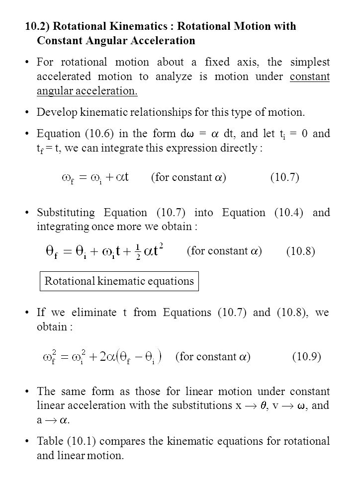 Rotational Motion Equation Jennarocca Constant Angular Acceleration For About A Chapter 10 Rotation Of Rigid Object Fixed Axis 1 5 Rotational Motion Kinematical Equations