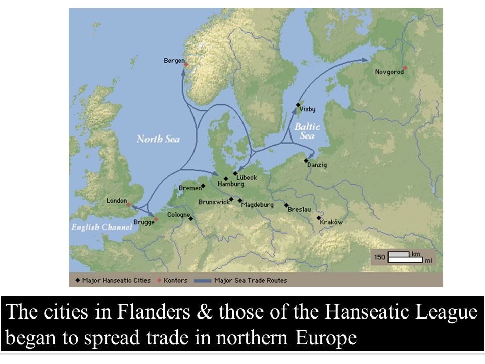 Trading spread from Italy to Northern Europe first following the rivers, and then by ship - hugging the coastline.