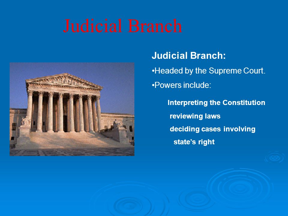 Judicial Branch: Headed by the Supreme Court.