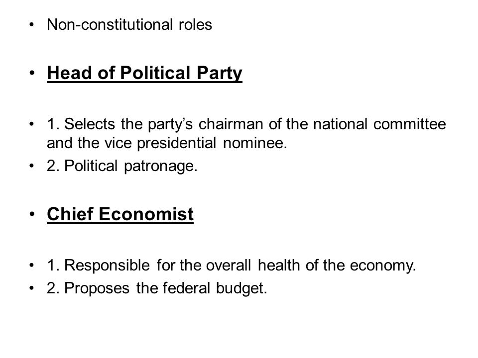 Non-constitutional roles Head of Political Party 1.