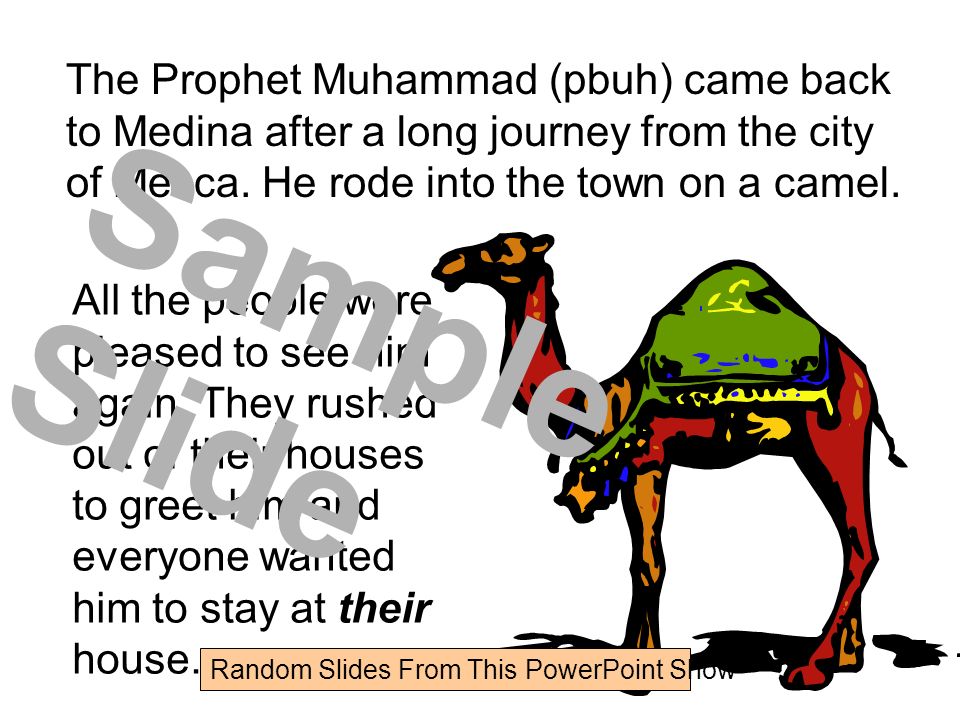 The Prophet Muhammad (pbuh) came back to Medina after a long journey from the city of Mecca.