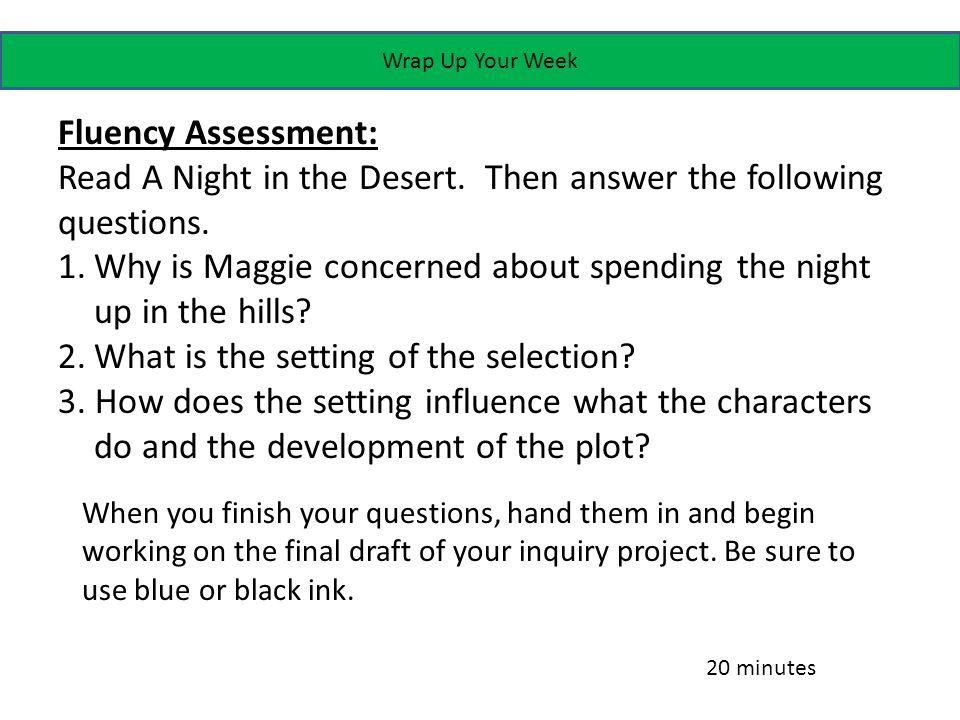 Wrap Up Your Week Fluency Assessment: Read A Night in the Desert.