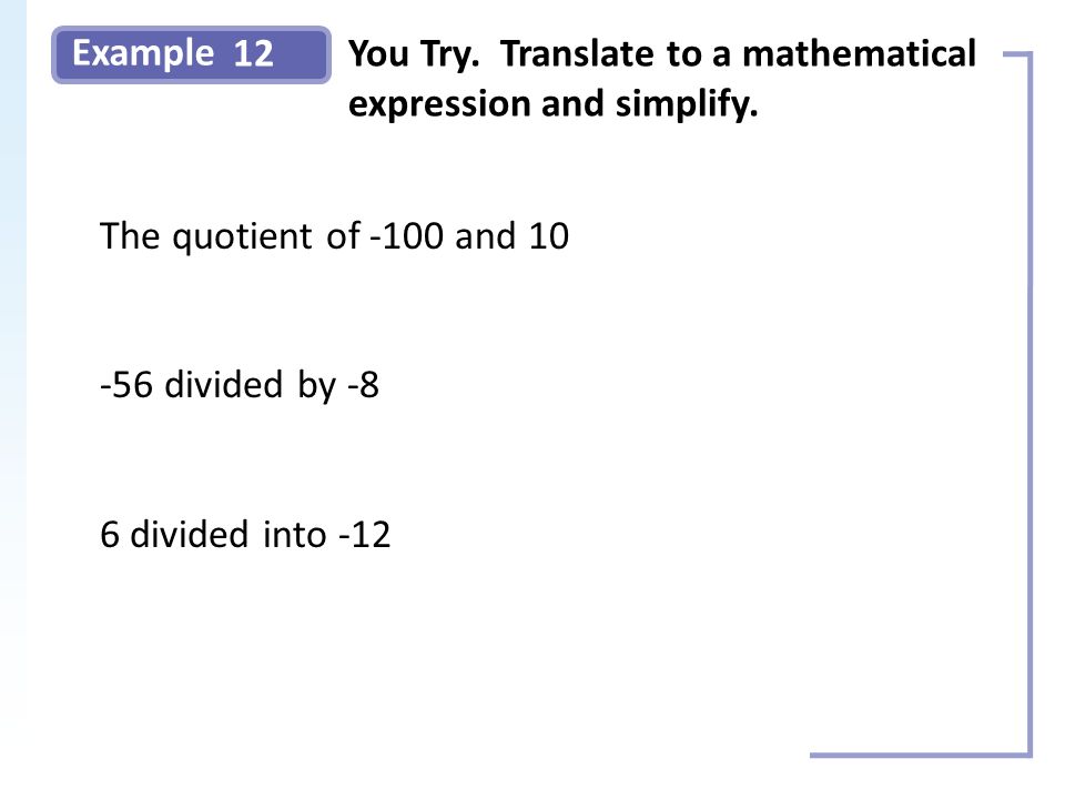 Example 12You Try. Translate to a mathematical expression and simplify.