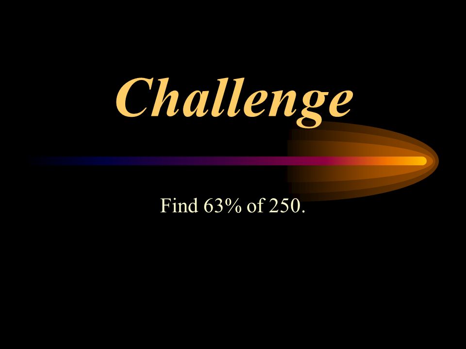 Challenge Find 63% of 250.