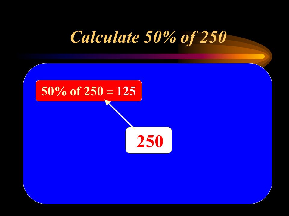 250 50% of 250  125 Calculate 50% of 250