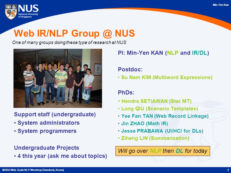 web ir/nlp group nus min-yen kan school of computing national web ir/nlp group nus min-yen kan school of computing national, Presentation templates