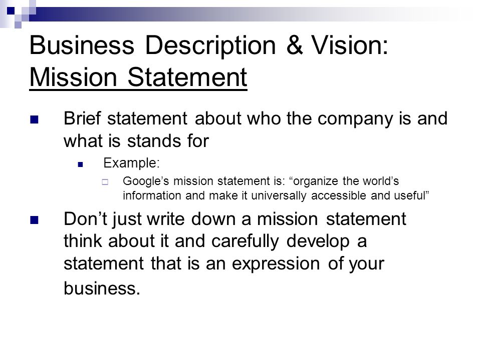 Business Description In A Business Plan