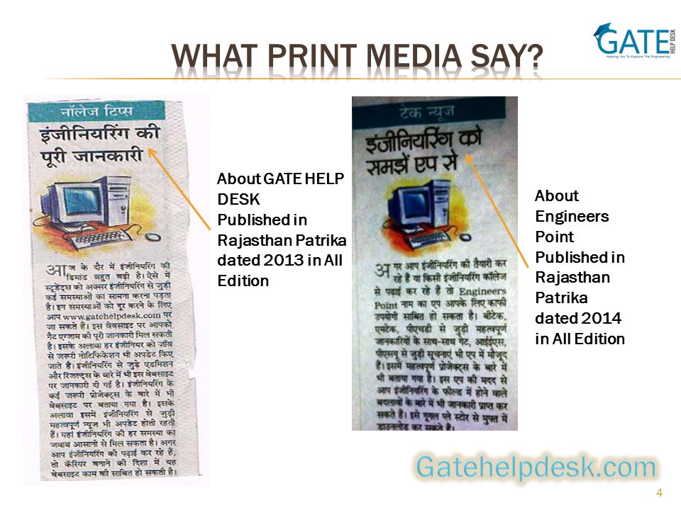 4 About GATE HELP DESK Published in Rajasthan Patrika dated 2013 in All Edition About Engineers Point Published in Rajasthan Patrika dated 2014 in All Edition
