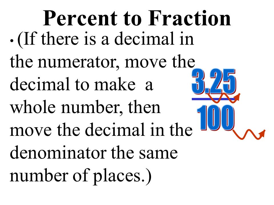 Percent to Fraction Percent means … Per 100 Write as a ratio