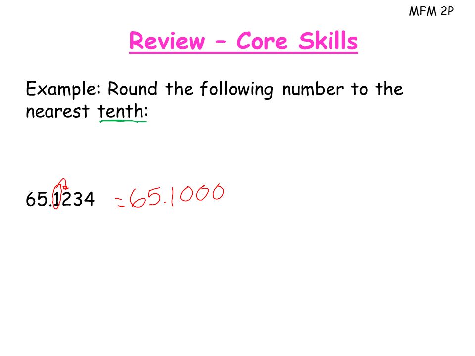 MFM 2P Review – Core Skills Example: Round the following number to the nearest tenth: