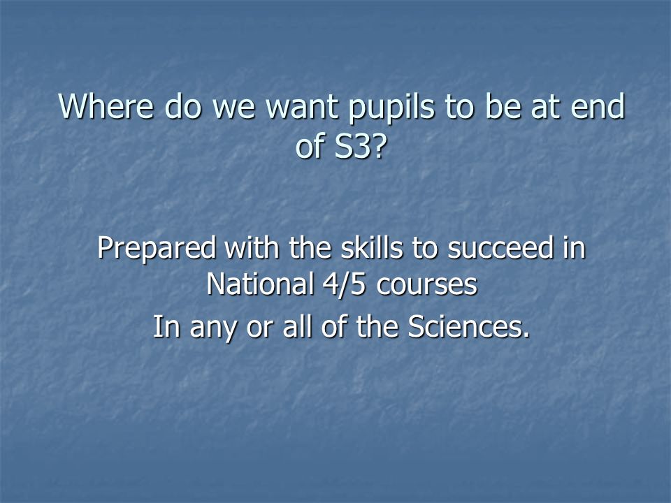 Where do we want pupils to be at end of S3.