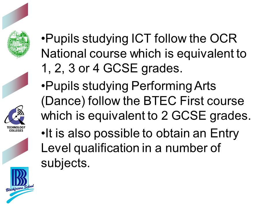 Pupils studying ICT follow the OCR National course which is equivalent to 1, 2, 3 or 4 GCSE grades.