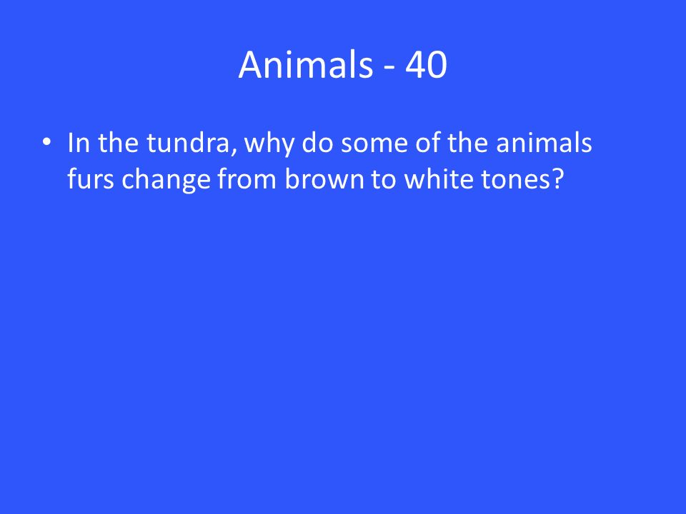 Animals - 40 In the tundra, why do some of the animals furs change from brown to white tones