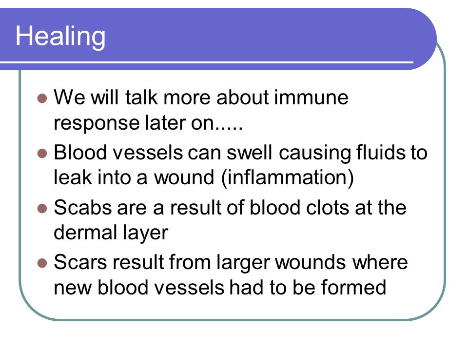 Healing We will talk more about immune response later on.....