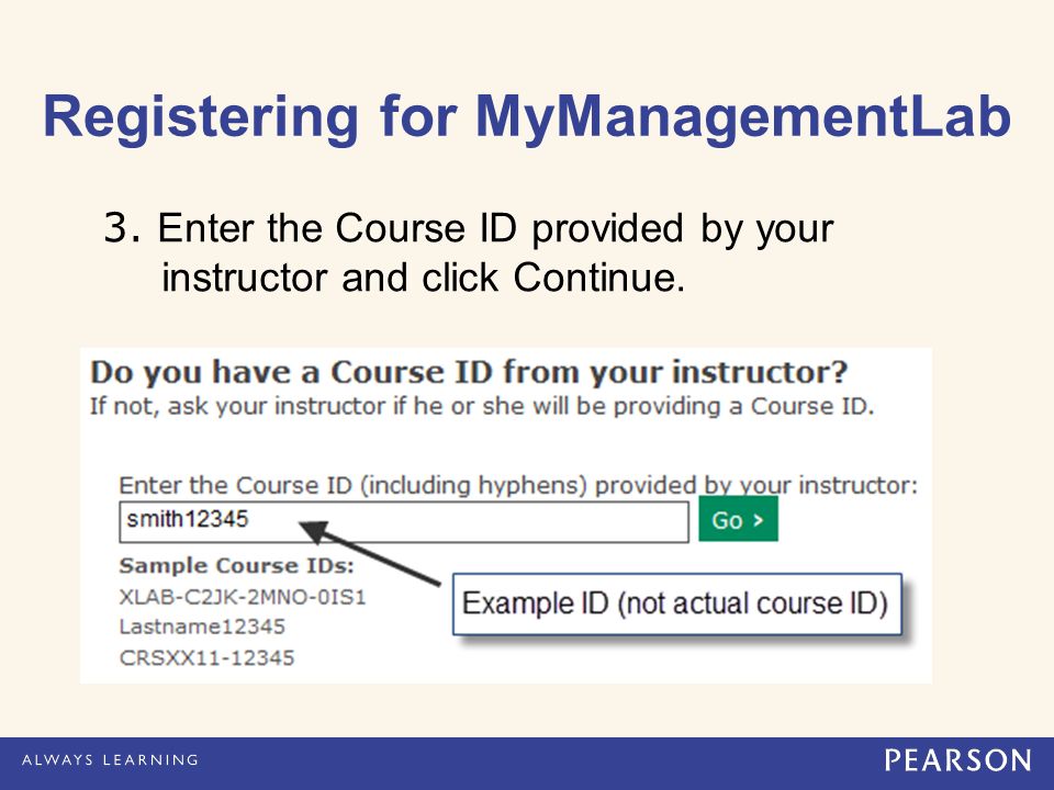 3. Enter the Course ID provided by your instructor and click Continue.