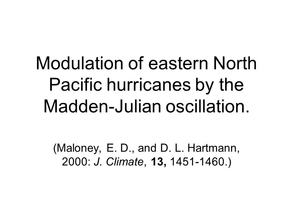 Modulation of eastern North Pacific hurricanes by the Madden-Julian oscillation.
