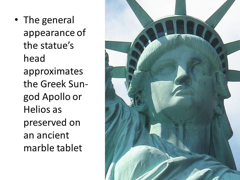 The general appearance of the statue’s head approximates the Greek Sun- god Apollo or Helios as preserved on an ancient marble tablet