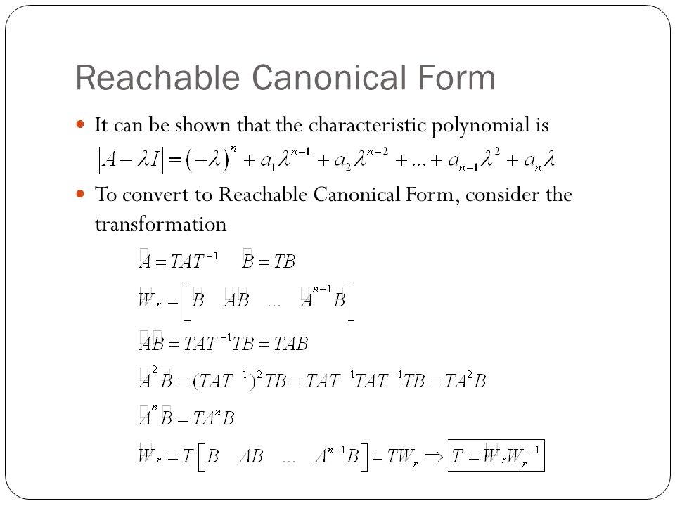 professor walter w olson department of mechanical industrial and reachable canonical form