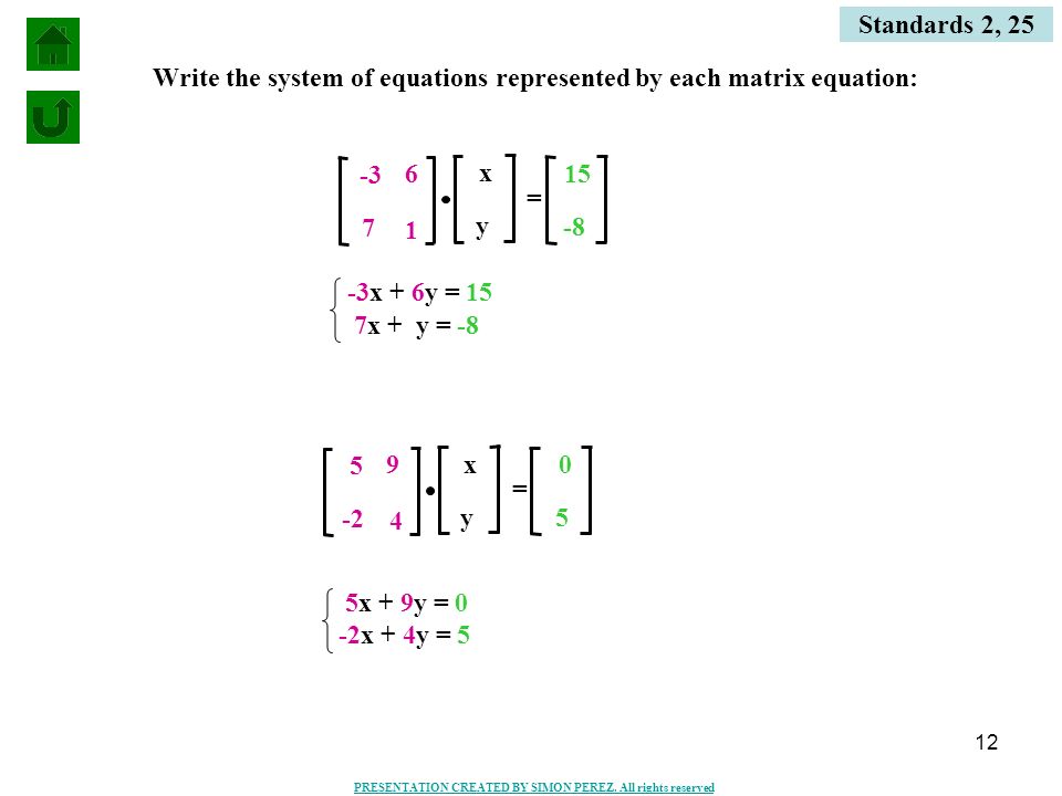 Matrix System Of Equations Talkchannels 1 Standards 2 25 Matrices And Systems Of Equations Introduction