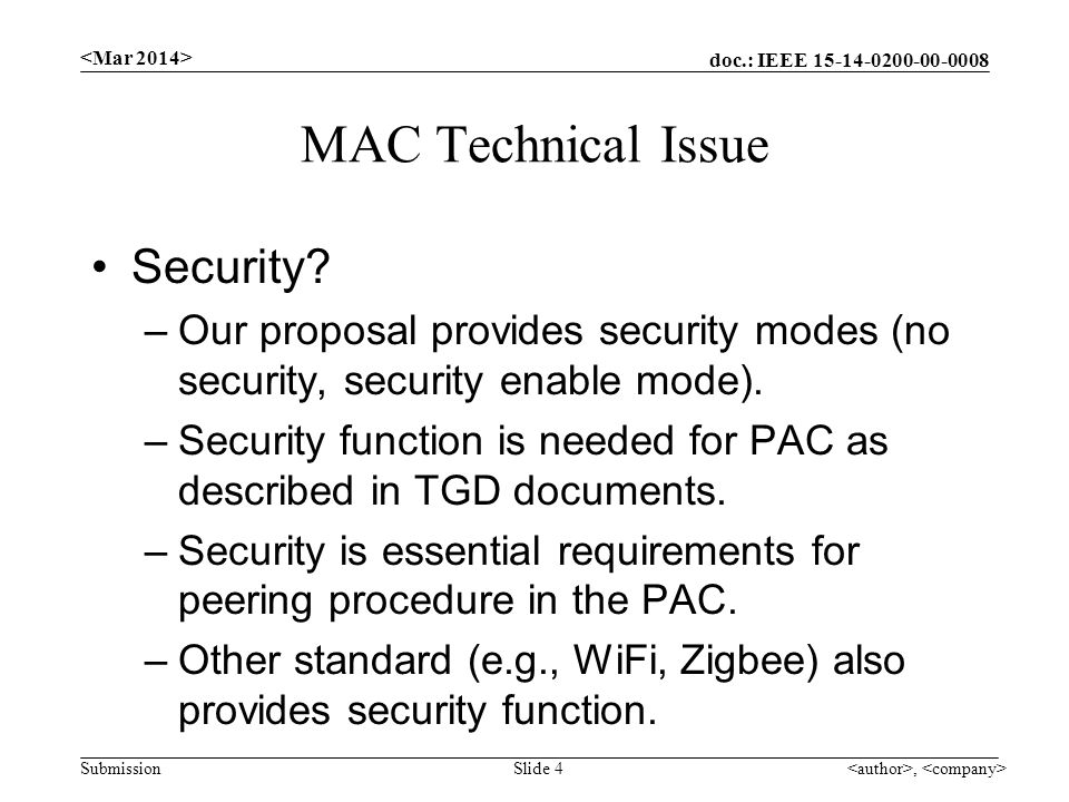 doc.: IEEE Submission MAC Technical Issue Security.