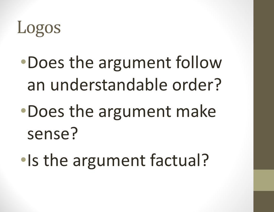 Logos Does the argument follow an understandable order.