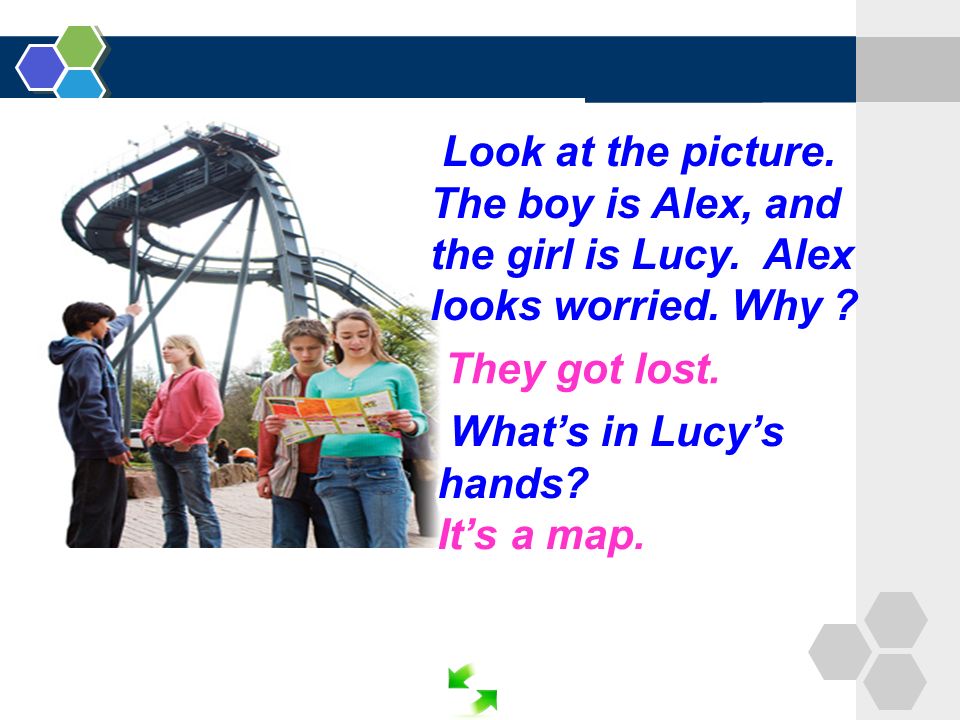 Look at the picture. The boy is Alex, and the girl is Lucy.