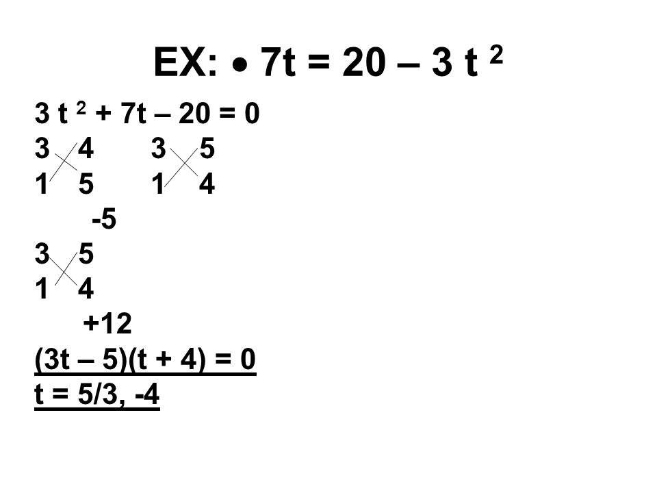 3 5 Quadratic Equations Obj To Solve A Equation By 5 Ex 7t 20 3 T 2 0 34 15 1 4 3535 1414 12 3t