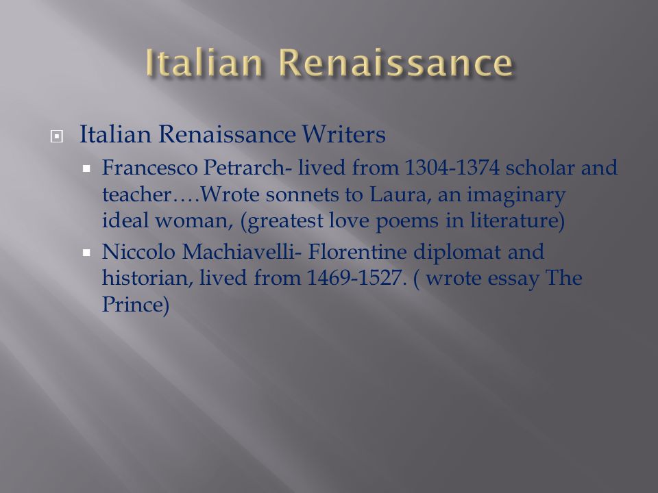 italy during the renaissance essay History the renaissance the renaissance was a period of time during the 1300's when italy changed the renaissance spread throughout western europe, reaching its height in the 1500's. italy during the renaissance essay History the renaissance the renaissance was a period of time during the 1300's when italy changed the renaissance spread throughout western europe, reaching its height in the 1500's.