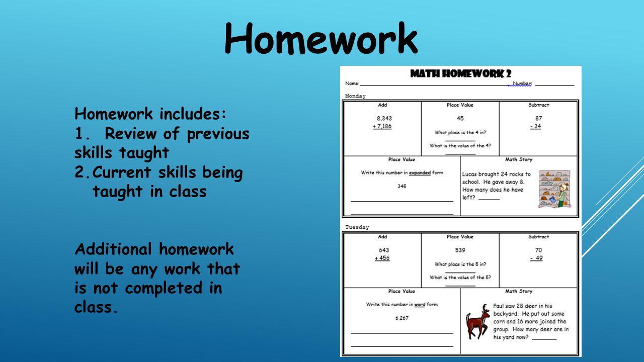 Homework Homework includes: 1.