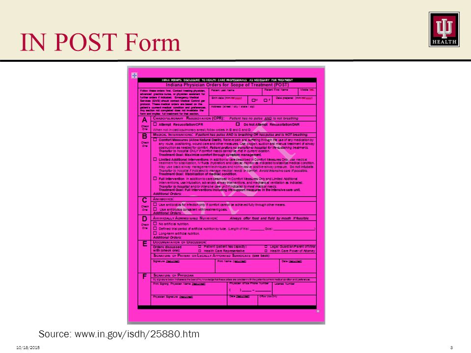 indiana physician orders for scope of treatment in post sonya m post form indiana