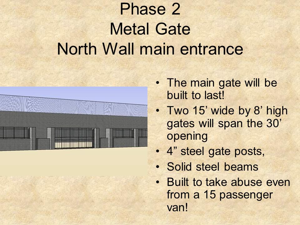 Phase 2 Metal Gate North Wall main entrance The main gate will be built to last.