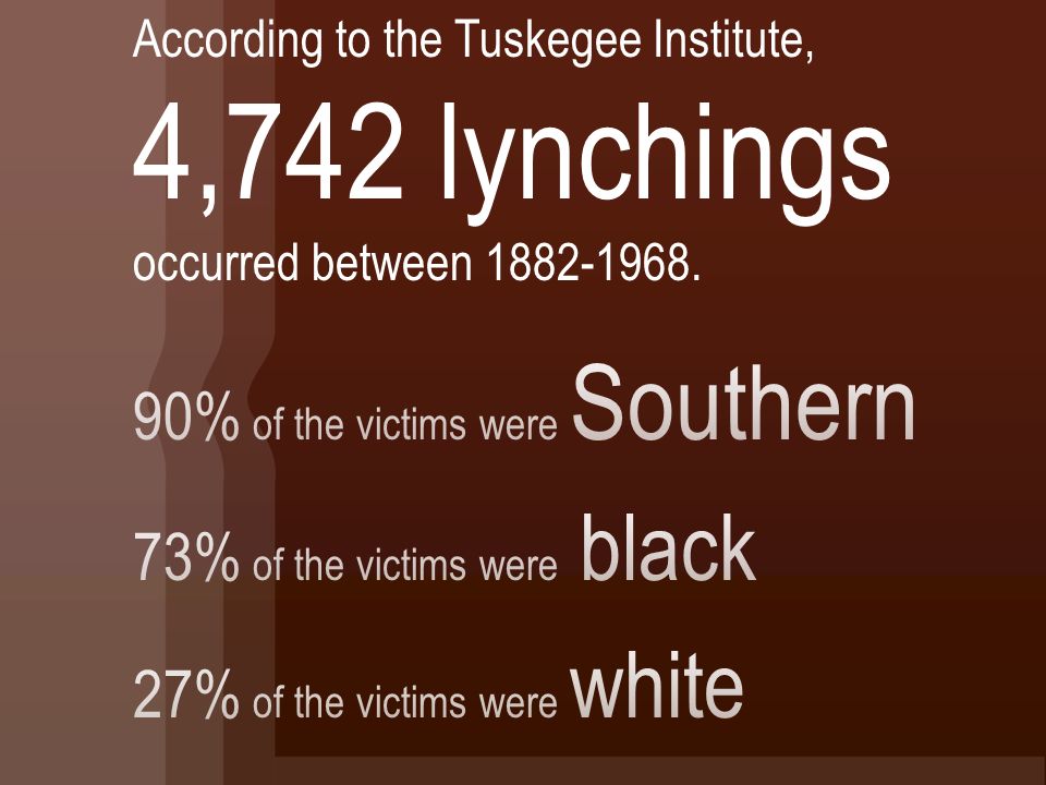 According to the Tuskegee Institute, 4,742 lynchings occurred between