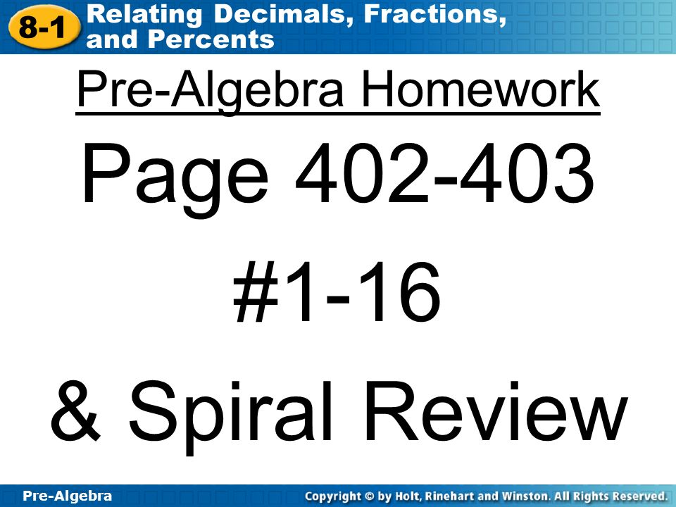 Percentages Homework