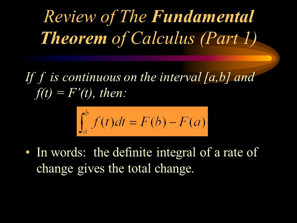 Review: The Definite Integral Physically - is a summing up Geometrically - is an area under a curve Algebraically - is the limit of the sum of the rectangles as the number increases to infinity and the widths decrease to zero: