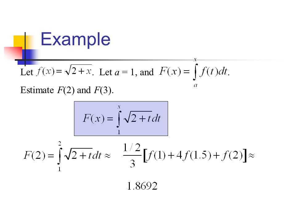 Example Let. Let a = 1, and. Estimate F(2) and F(3).