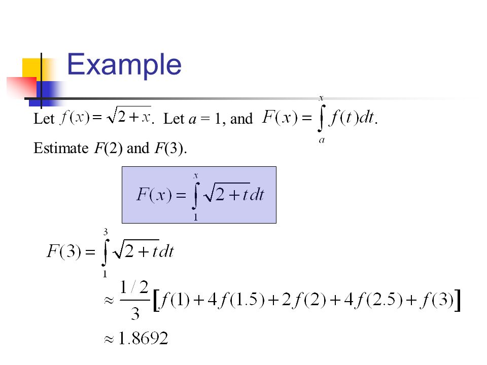 Example Let. Let a = 1, and. Estimate F(2) and F(3).