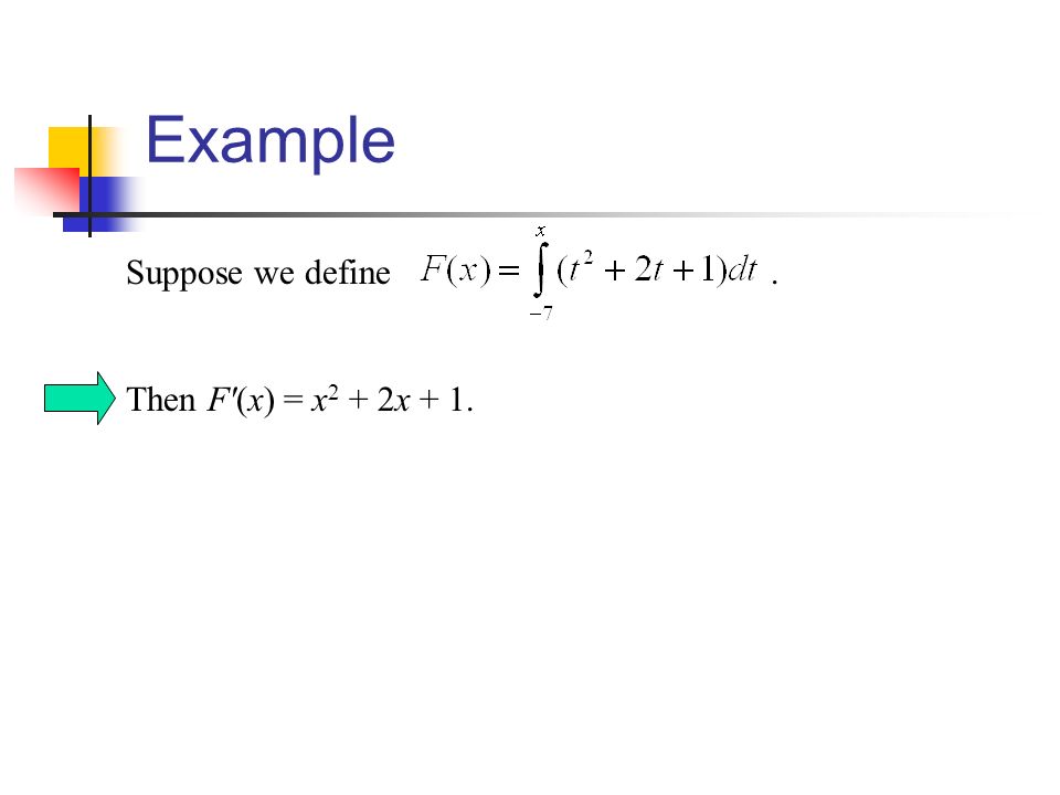 Example Suppose we define. Then F (x) = x 2 + 2x + 1.