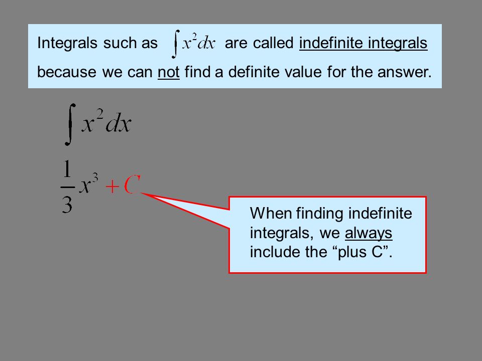 Integrals such as are called indefinite integrals because we can not find a definite value for the answer.