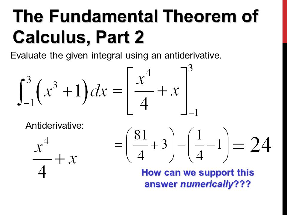 The Fundamental Theorem of Calculus, Part 2 Evaluate the given integral using an antiderivative.