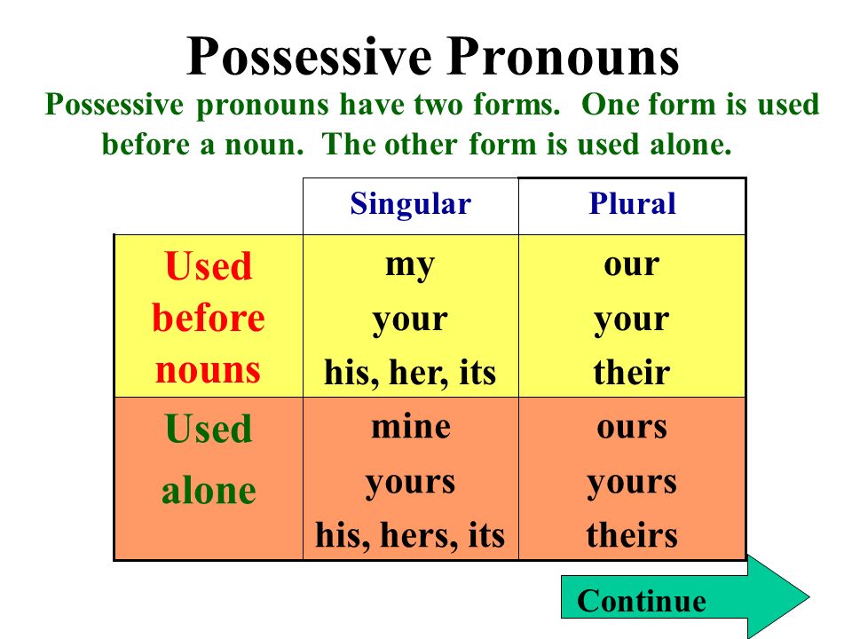 Possessive Pronouns Possessive pronouns have two forms.