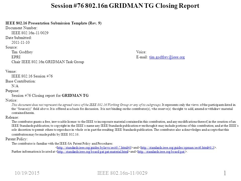 1 Session # n GRIDMAN TG Closing Report IEEE Presentation Submission Template (Rev.