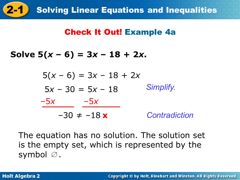 Solving Linear Equations And Inequalities Talkchannels Holt Algebra Solving Linear Equations And Inequalities Solve