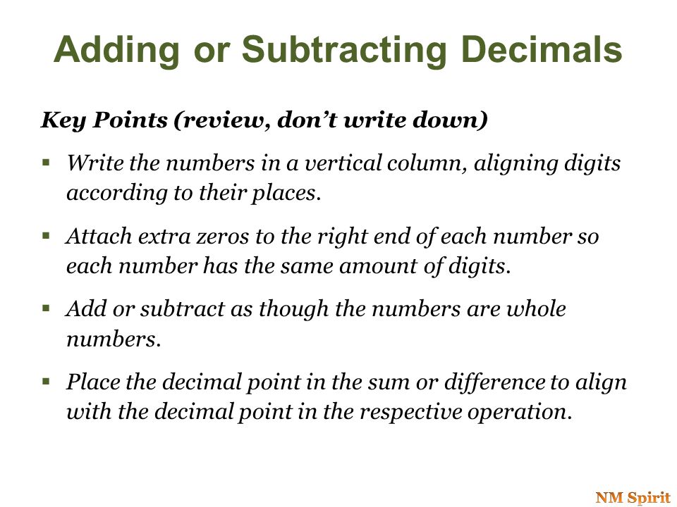 Lesson Objective SWBAT … 1)Add numbers with decimals.