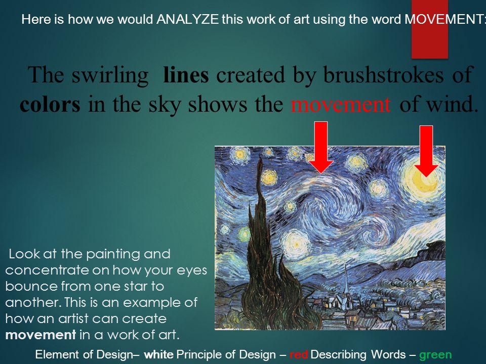 Look at the painting and concentrate on how your eyes bounce from one star to another.