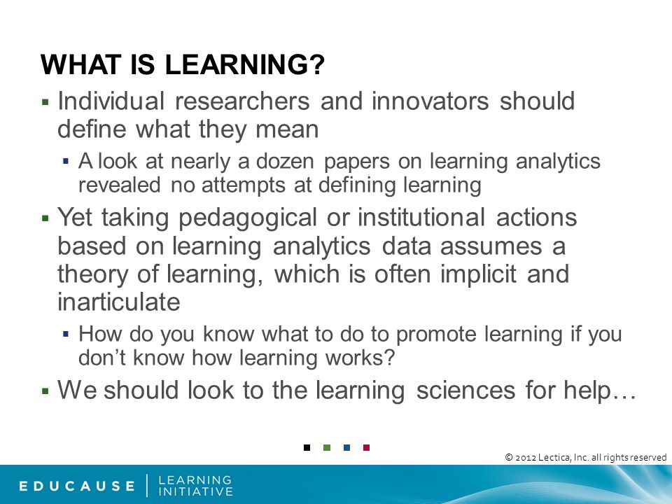 learning analytics the learning sciences zachary stein ed m ed d the learning works inc