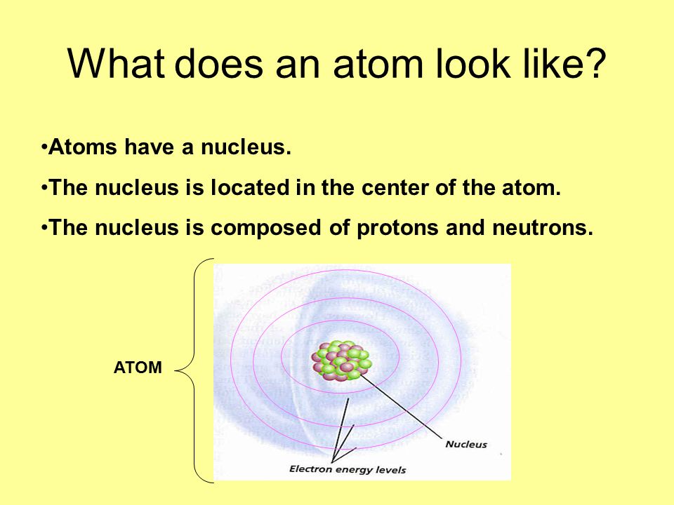 What does an atom look like. Atoms have a nucleus.
